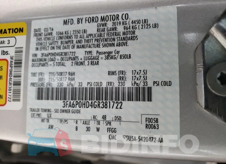 3FA6P0HD4GR381722 Photo# 12