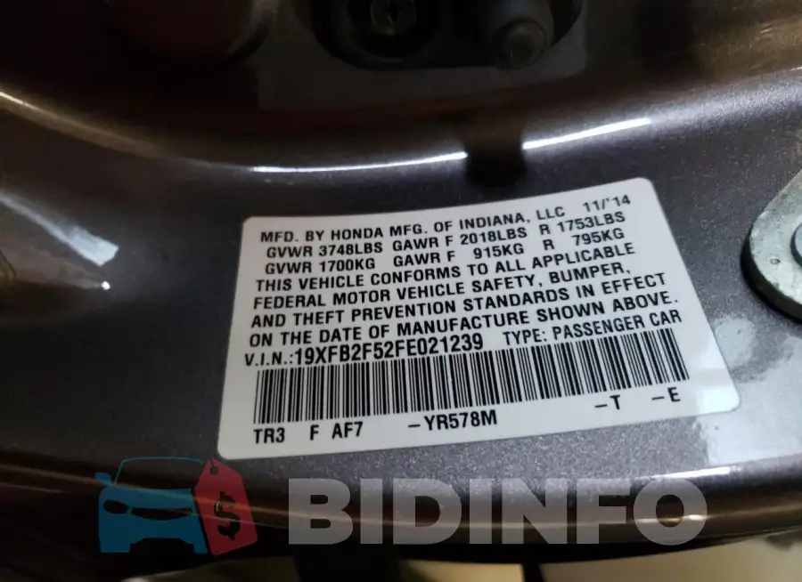 19XFB2F52FE021239 Photo# 12