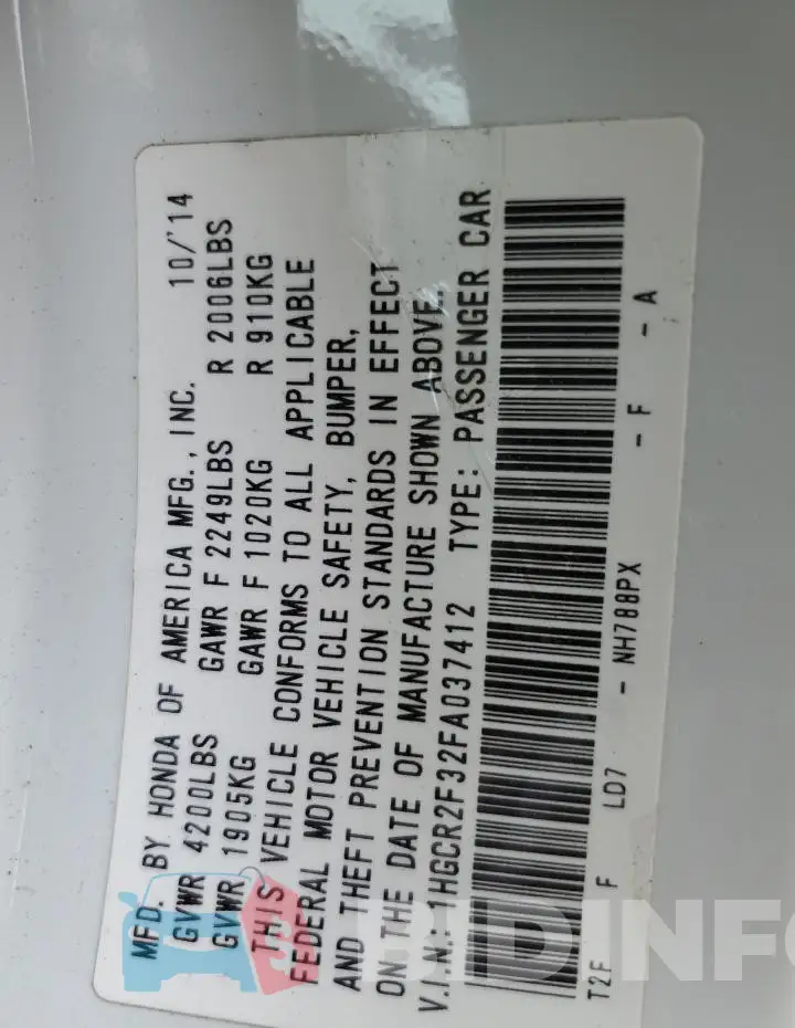 1HGCR2F32FA037412 Photo# 12