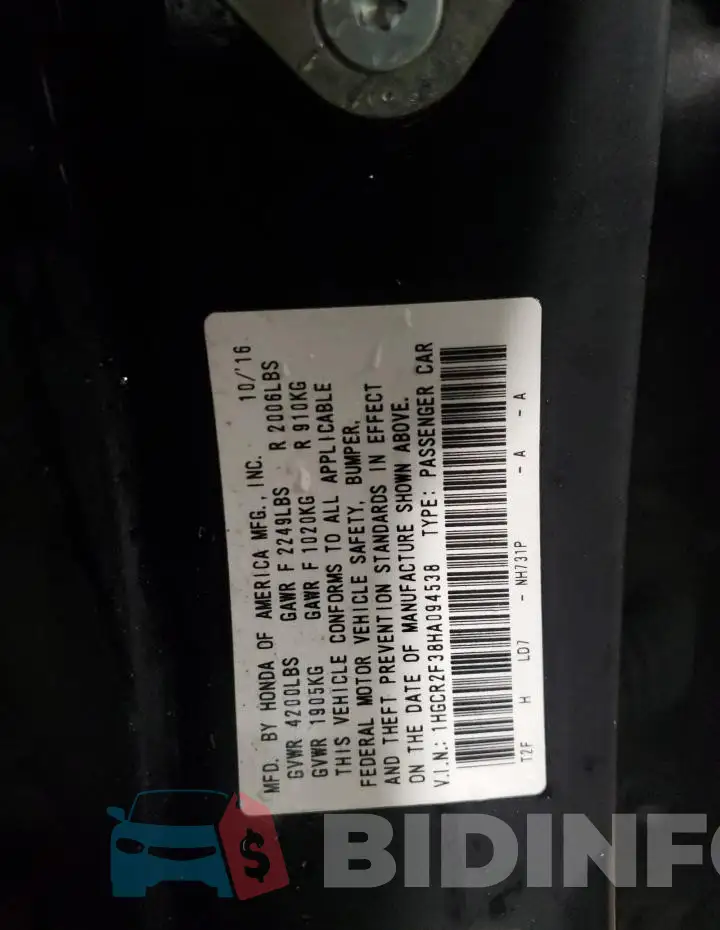 1HGCR2F38HA094538 Photo# 12