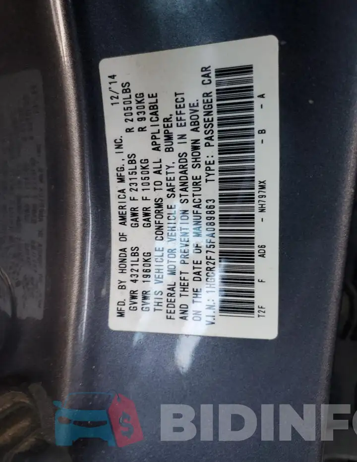 1HGCR2F75FA089863 Photo# 12