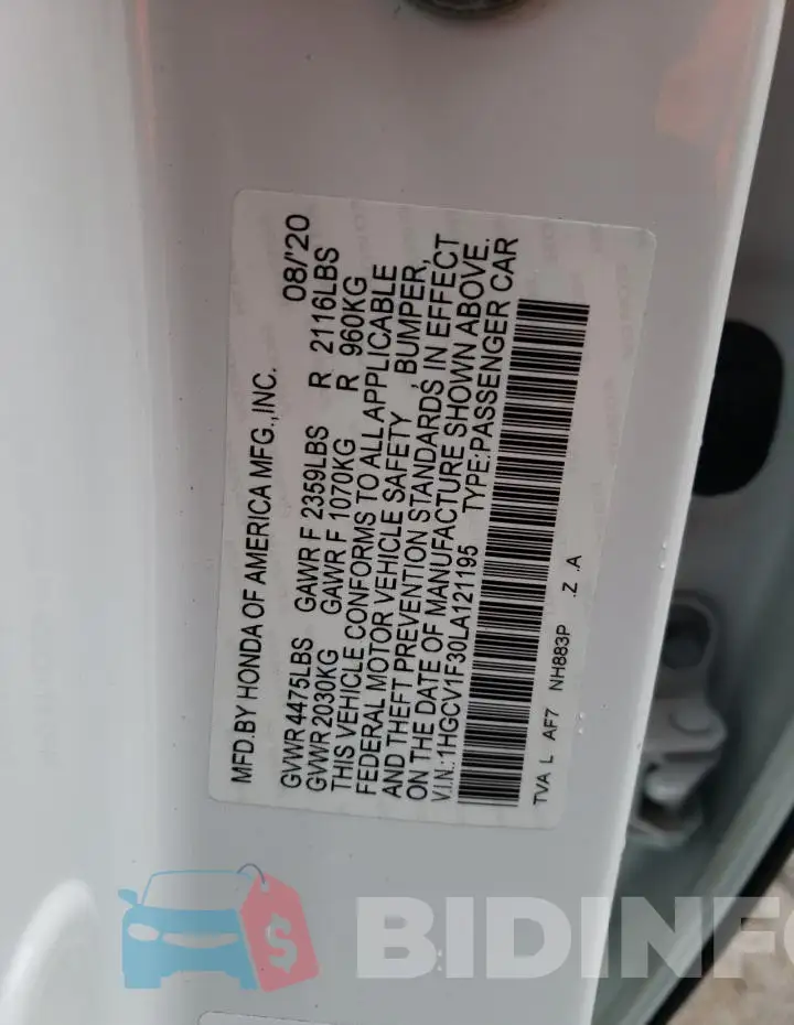 1HGCV1F30LA121195 Photo# 13