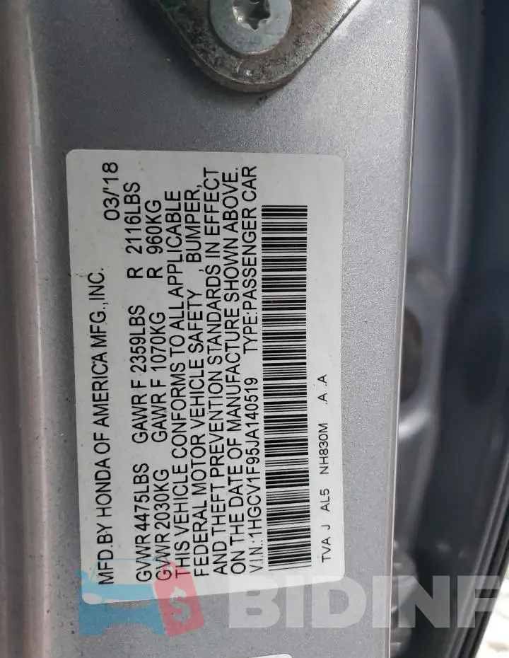 1HGCV1F95JA140519 Photo# 12