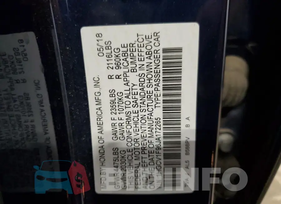 1HGCV1F96JA172265 Photo# 12