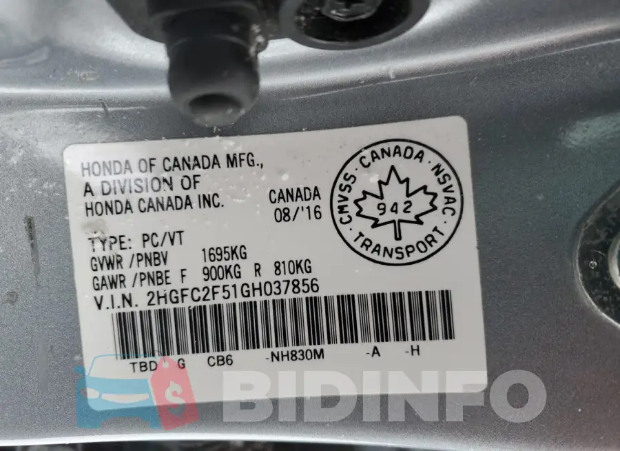 2HGFC2F51GH037856 Photo# 12
