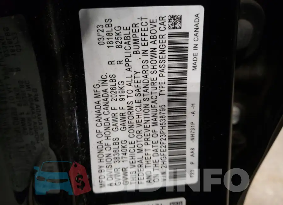 2HGFE2F23PH538795 Photo# 12