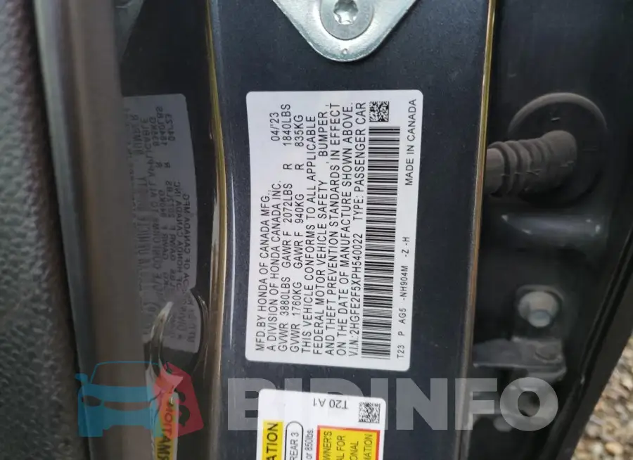 2HGFE2F5XPH540022 Photo# 12