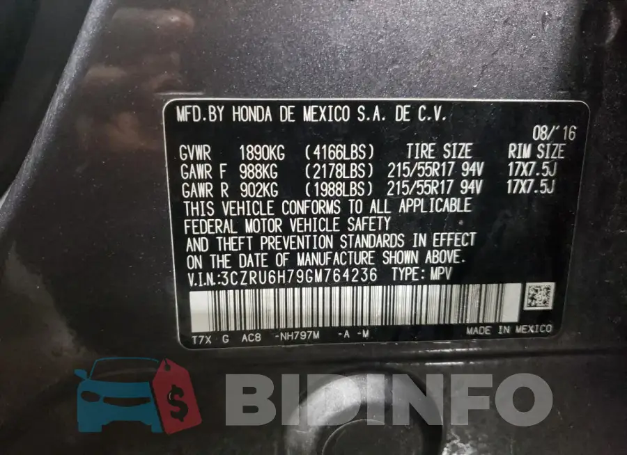 3CZRU6H79GM764236 Photo# 13