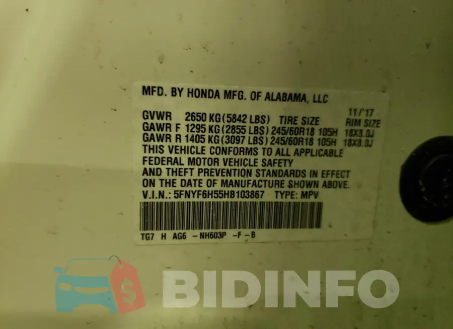5FNYF6H55HB103867 Photo# 14