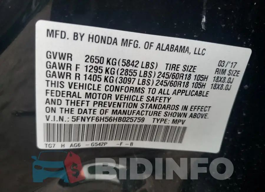 5FNYF6H56HB025759 Photo# 12