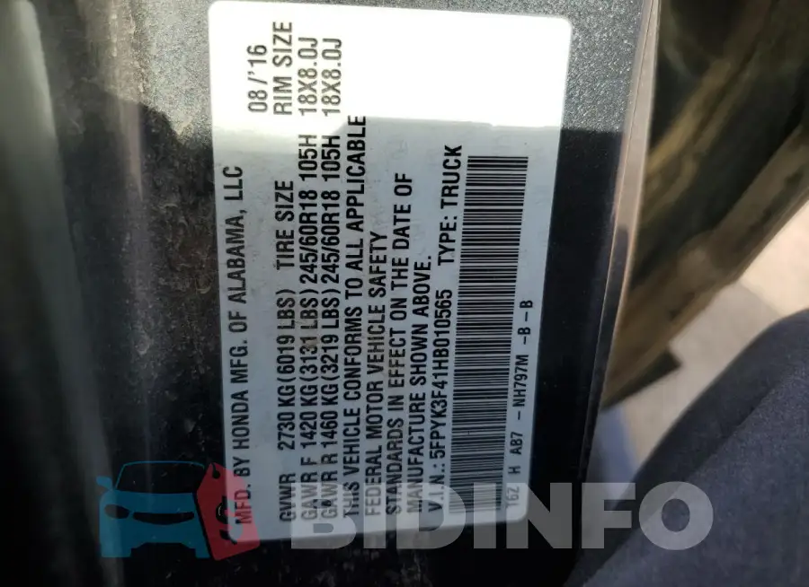 5FPYK3F41HB010565 Photo# 13