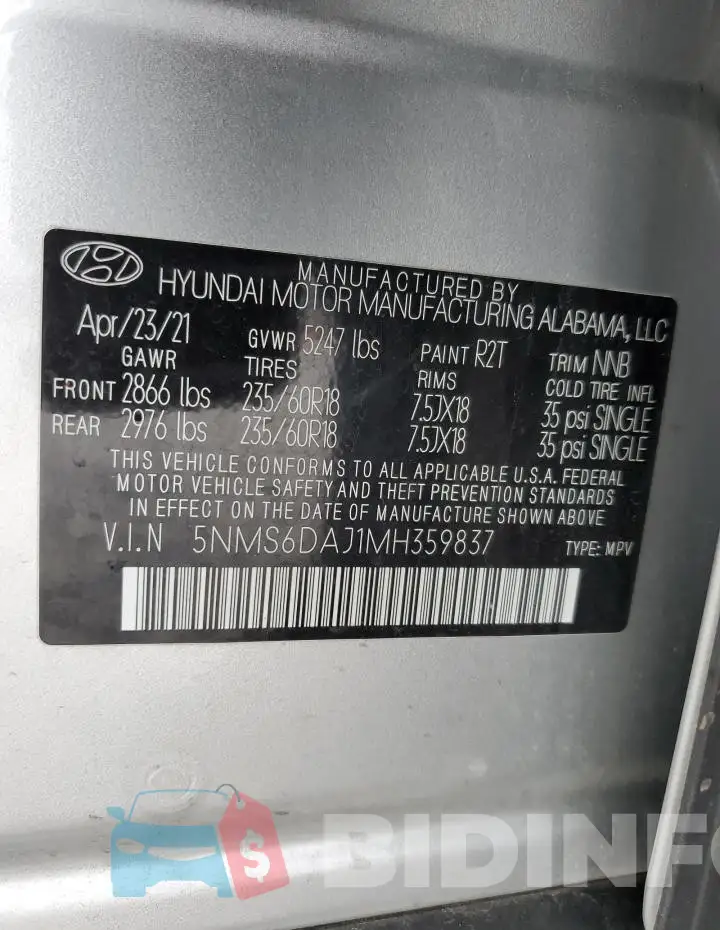 5NMS6DAJ1MH359837 Photo# 12