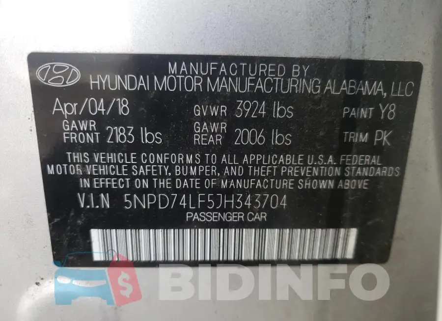 5NPD74LF5JH343704 Photo# 13