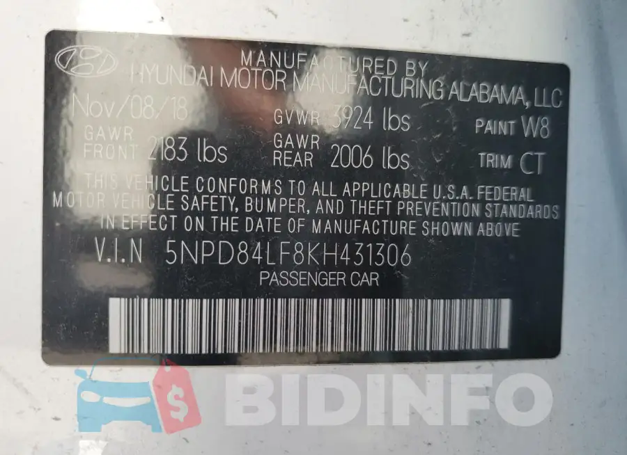 5NPD84LF8KH431306 Photo# 13