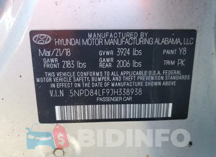 5NPD84LF9JH338938 Photo# 13