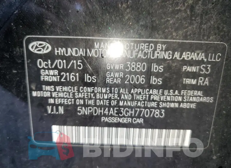 5NPDH4AE3GH770783 Photo# 12