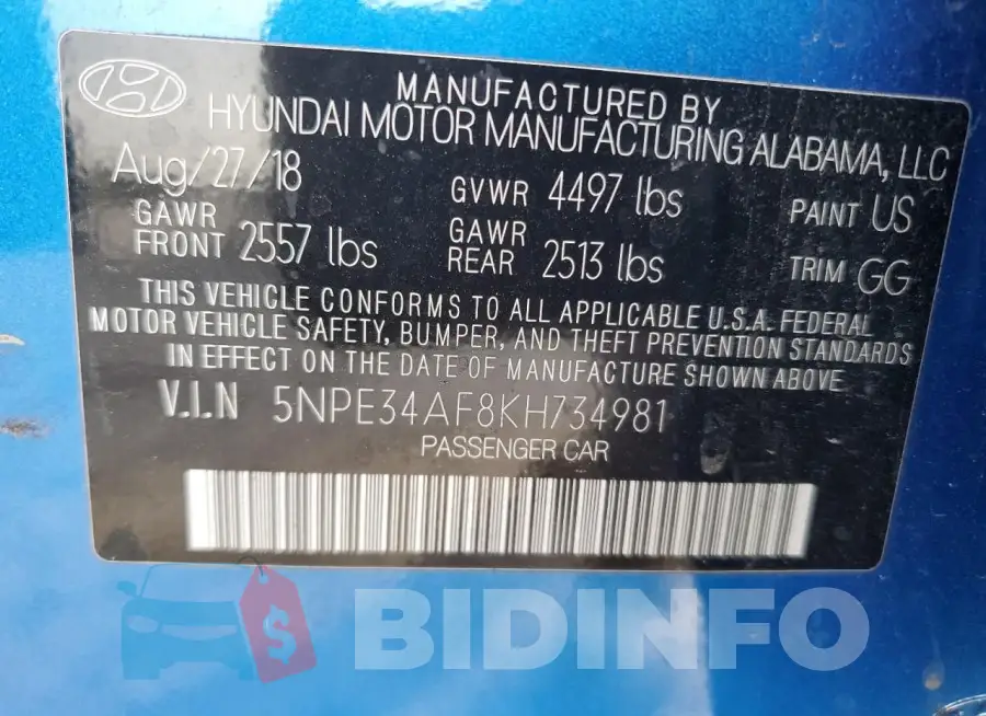 5NPE34AF8KH734981 Photo# 12