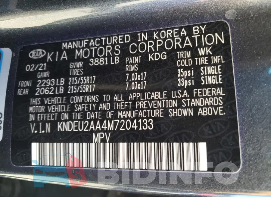 KNDEU2AA4M7204133 Photo# 13