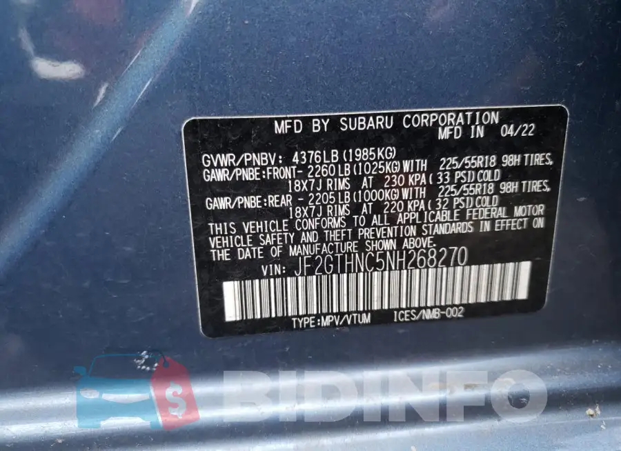 JF2GTHNC5NH268270 Photo# 12
