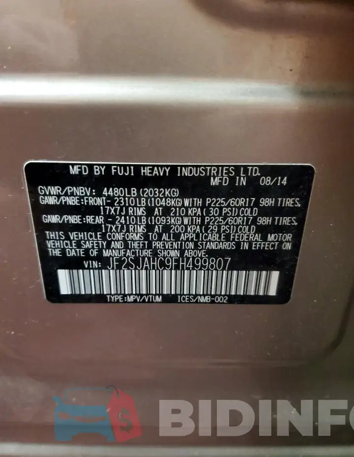 JF2SJAHC9FH499807 Photo# 13