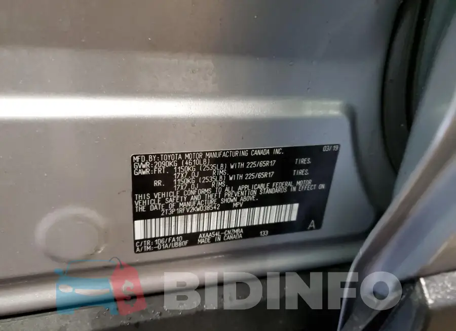 2T3P1RFV2KW038542 Photo# 13