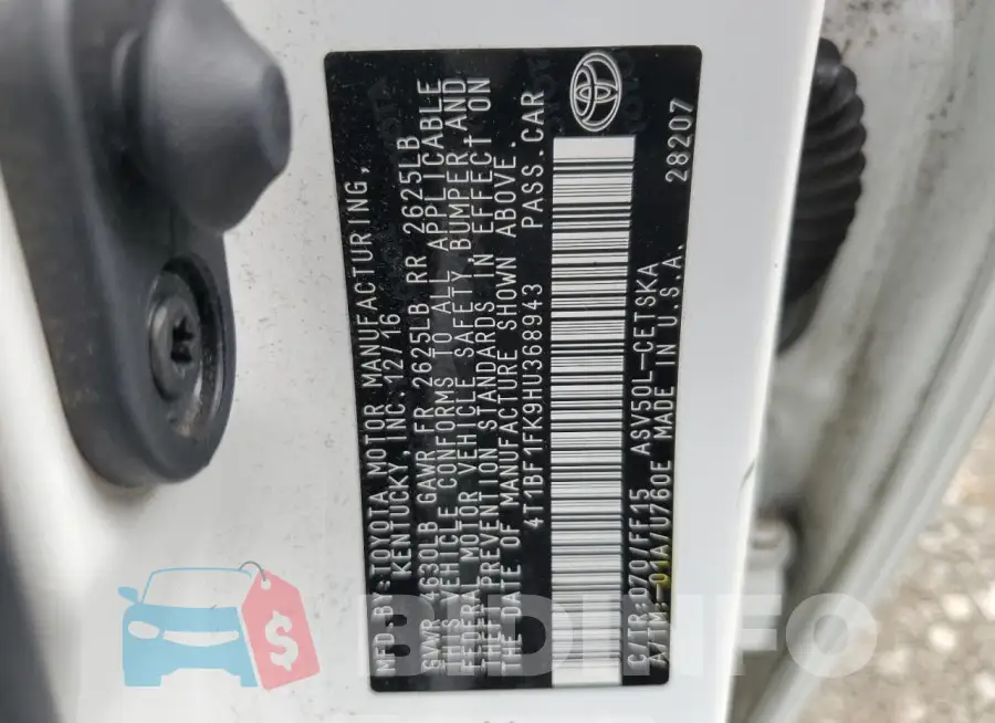 4T1BF1FK9HU368943 Photo# 12