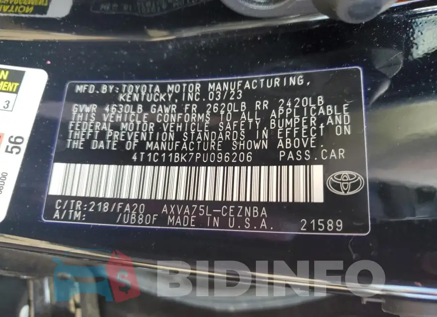 4T1C11BK7PU096206 Photo# 12