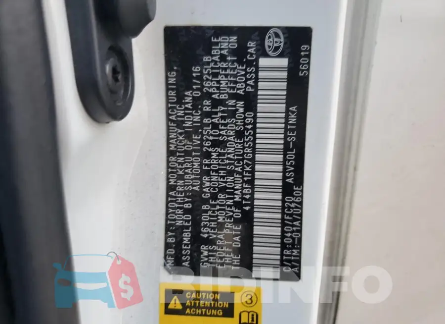 4T4BF1FK7GR555490 Photo# 12
