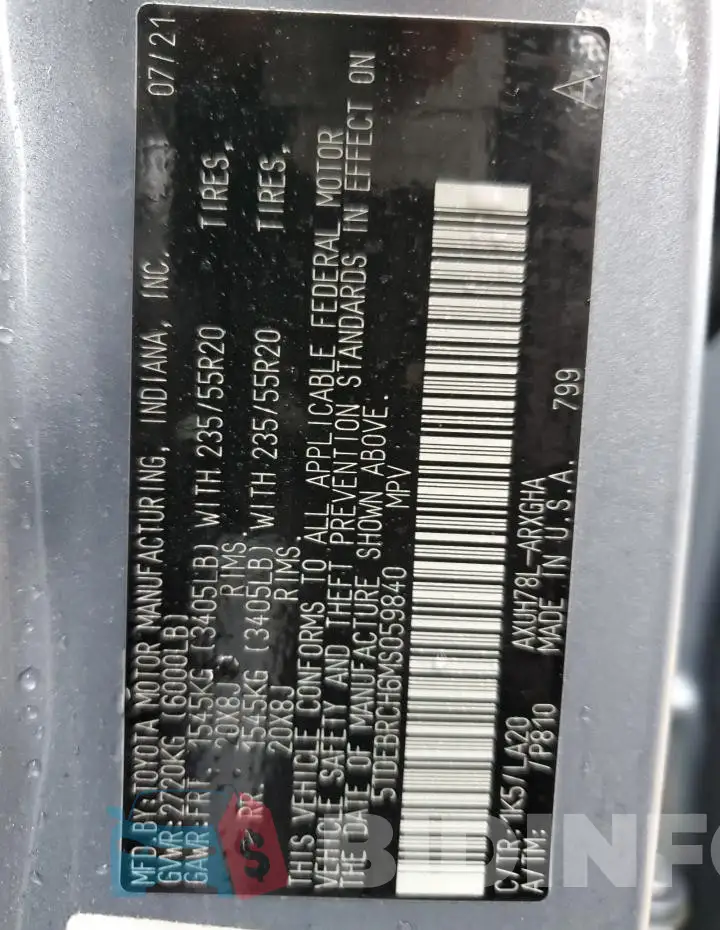 5TDEBRCH6MS059840 Photo# 14