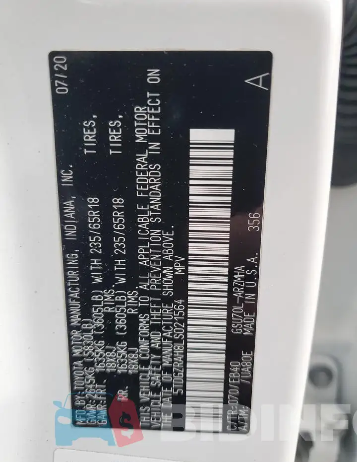 5TDGZRAH8LS021564 Photo# 12