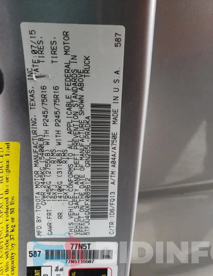 5TFJU4GNXFX089612 Photo# 13