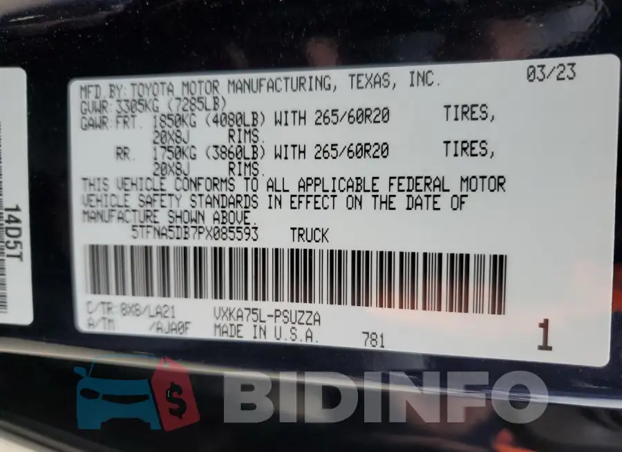 5TFNA5DB7PX085593 Photo# 13