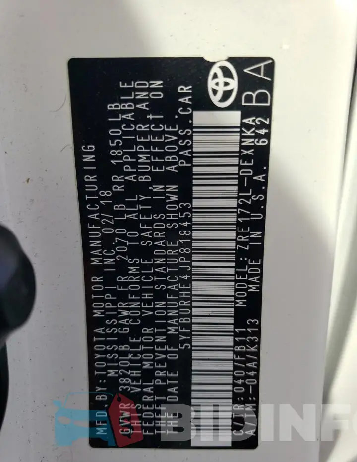 5YFBURHE4JP818453 Photo# 13