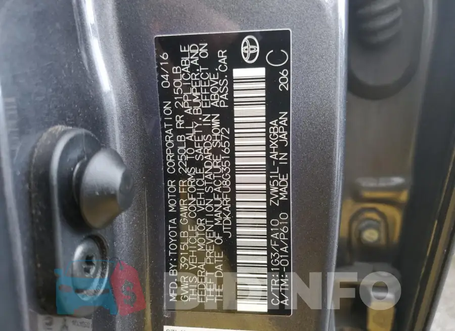 JTDKARFU8G3516572 Photo# 13