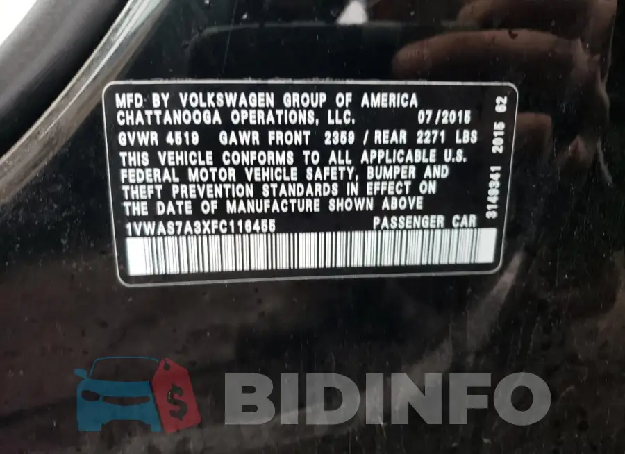 1VWAS7A3XFC116455 Photo# 12