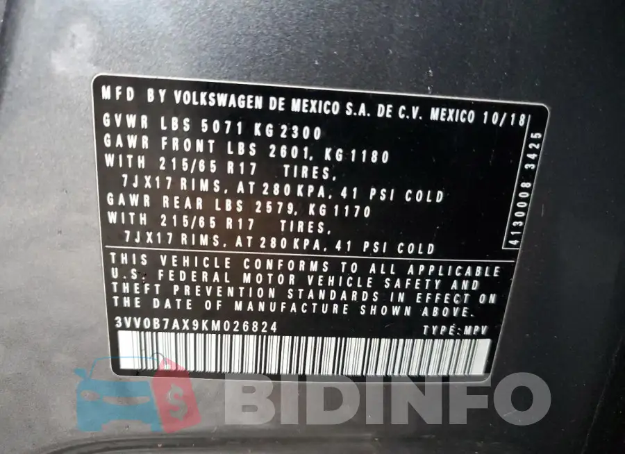 3VV0B7AX9KM026824 Photo# 12