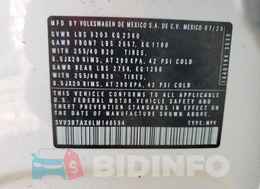 3VV3B7AX6LM146594 Photo# 14