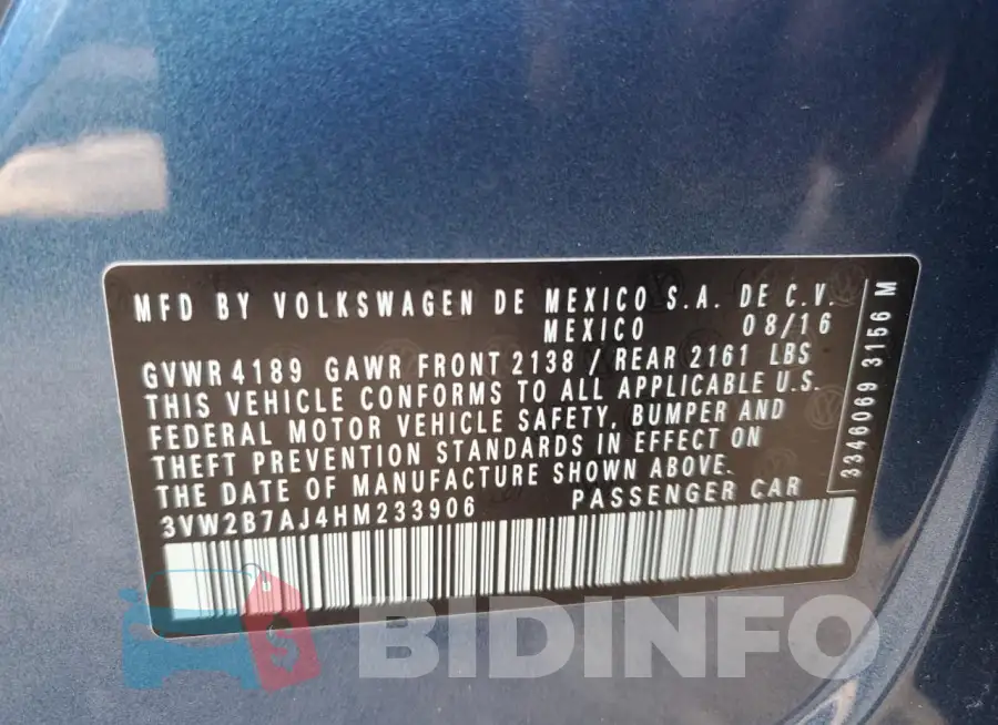 3VW2B7AJ4HM233906 Photo# 12