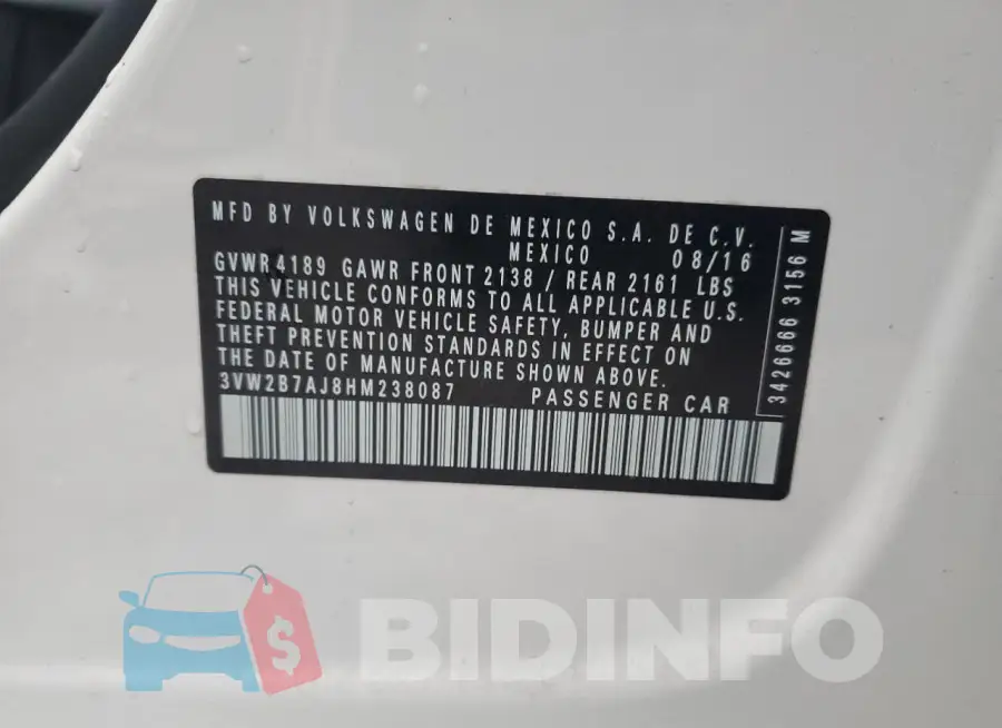 3VW2B7AJ8HM238087 Photo# 12