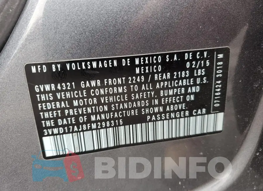 3VWD17AJ8FM298315 Photo# 12