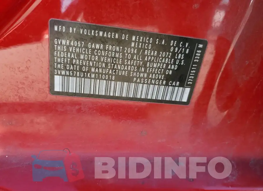 3VWN57BU1KM110018 Photo# 12