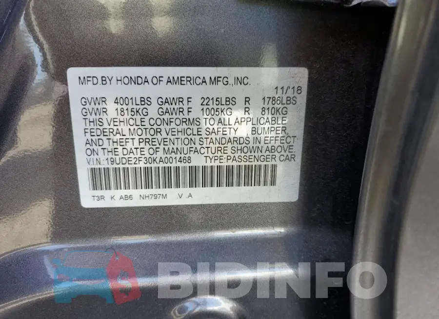 19UDE2F30KA001468 Photo# 13