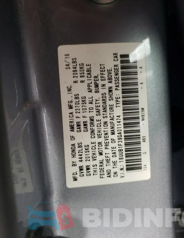 19UUB1F39GA011474 Photo# 13