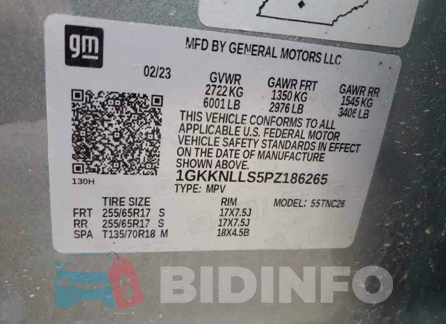 1GKKNLLS5PZ186265 Photo# 13