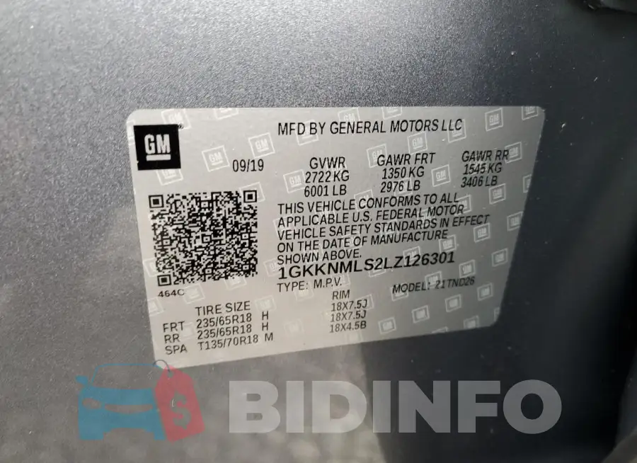 1GKKNMLS2LZ126301 Photo# 13