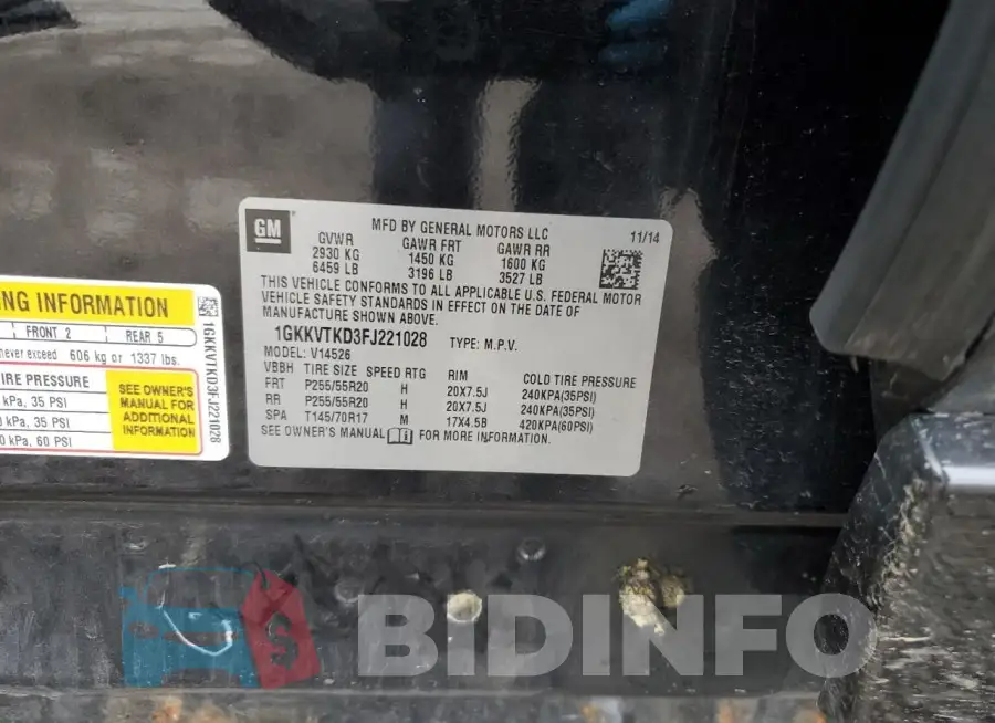 1GKKVTKD3FJ221028 Photo# 14