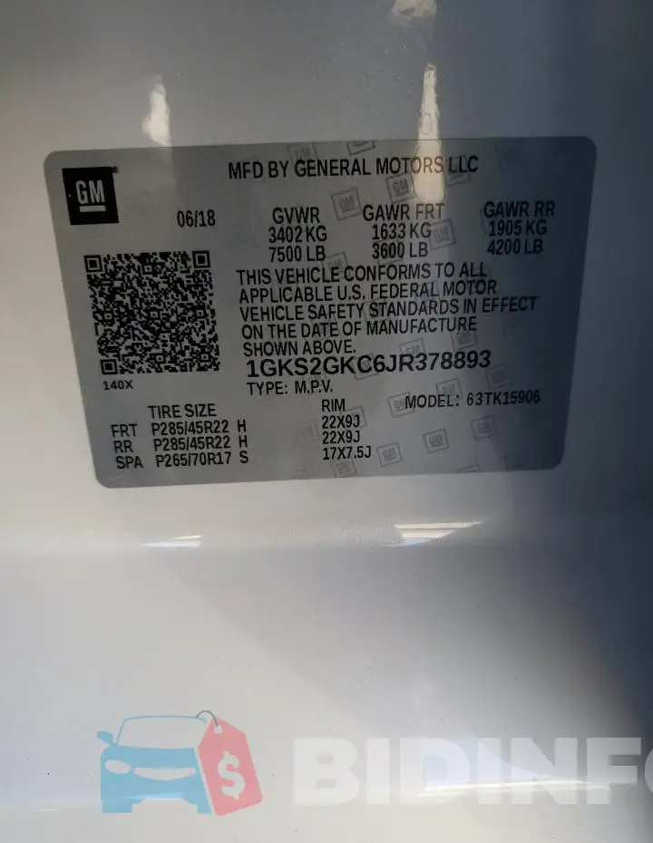 1GKS2GKC6JR378893 Photo# 13