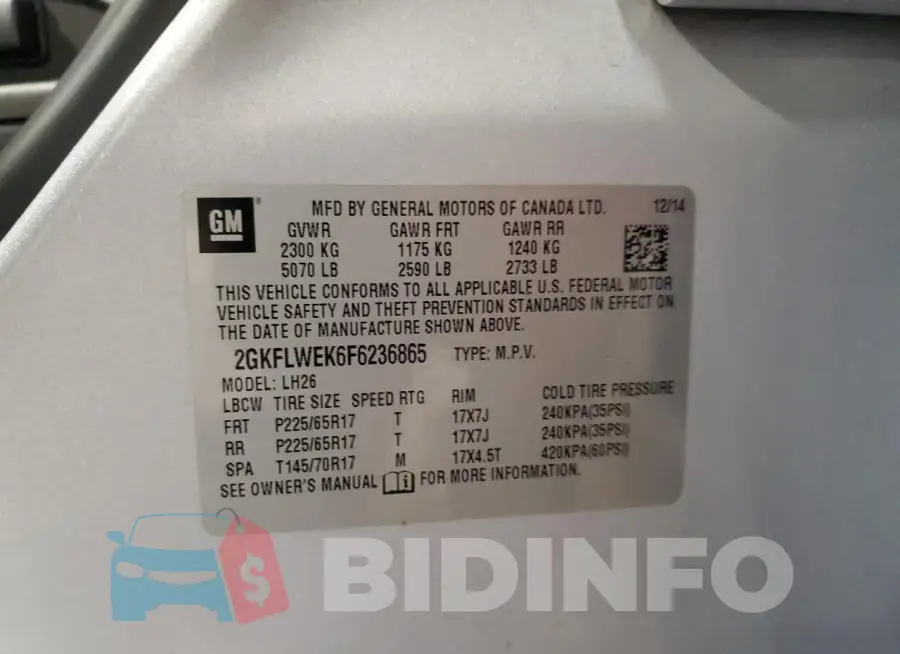 2GKFLWEK6F6236865 Photo# 12