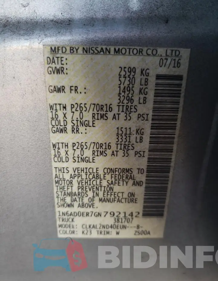 1N6AD0ER7GN792142 Photo# 12