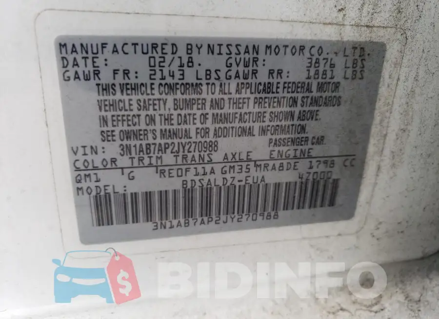 3N1AB7AP2JY270988 Photo# 12